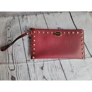 MICHAEL KORS Large EUC Red W/ Gold Studs SAFFIANO CLUTCH/WRISTLET/WALLET